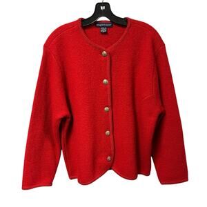 Vintage Eagle’s Eye Red Long Sleeve Gold Button Up 100% Wool Jacket Womens XL